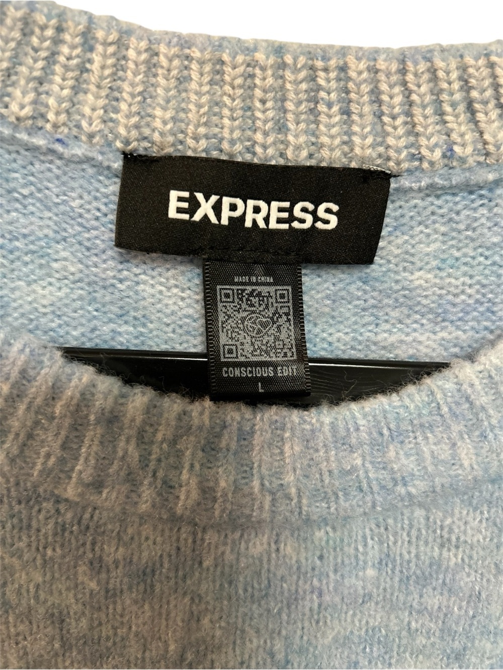 Express Mens Light Blue Heather Crewneck Sweater, Size L - Picture 4 of 4